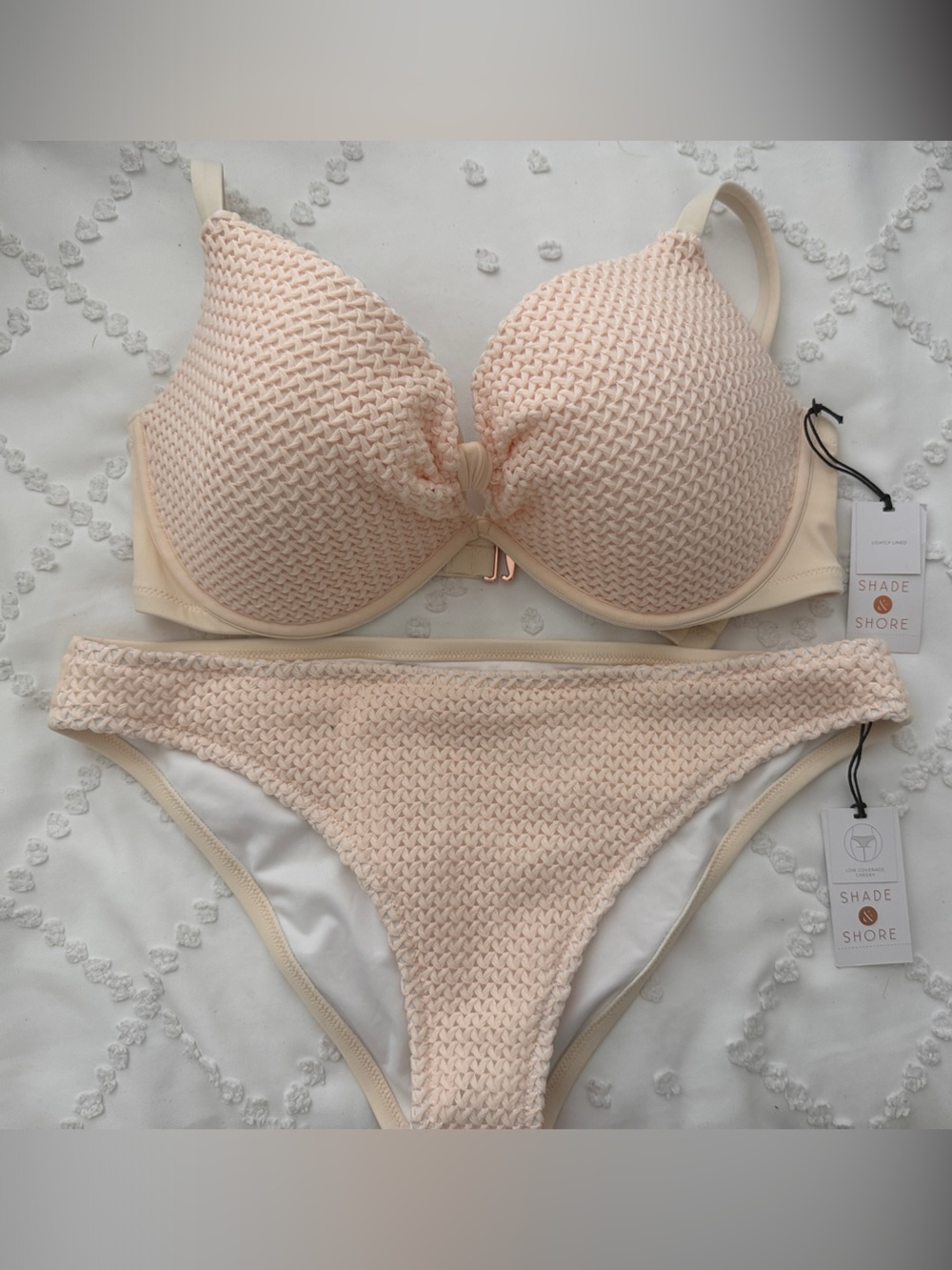 Shade & Shore Knit-Texture Bikini Set - Soft Peach